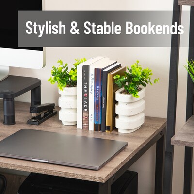 Mind Reader Concrete Book Ends, 5, White, 2/Set (OVBPLANT-WHT)