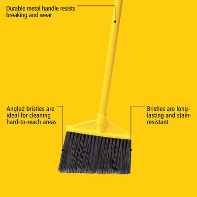 Rubbermaid 10.5 Polypropylene Bristle Flagged Angled Broom, Yellow/Gray (FG637500GRAY)