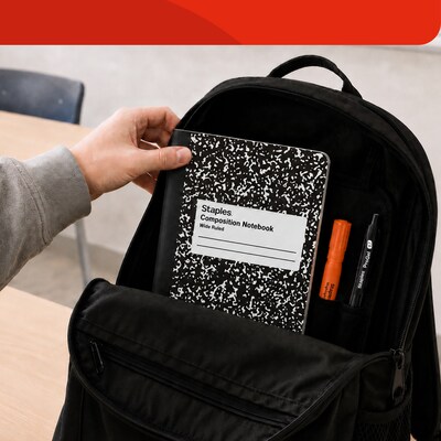 STAPLES Composition Notebook, 9.75” x 7.5”, Wide Ruled, 100 Sheets, Marble Black