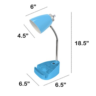 Creekwood Home Sleek Essentials 18.5" Flexible Coordinating Desk Lamp with USB Port and Storage, Blue (CWD-1004-BL)