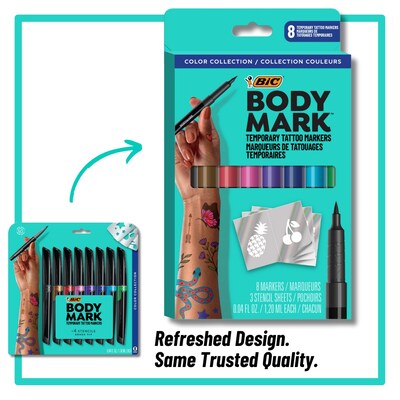 BIC BodyMark Washable Temporary Tattoo Markers, Medium Point, Assorted Colors, 8/Pack (MTBP81-AST)