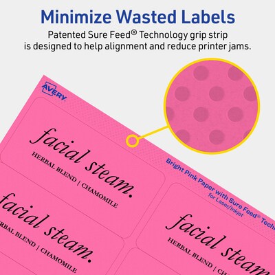 Avery Laser/Inkjet Rectangle Multipurpose Labels, 2" x 4", Bright Pink, 200/Pack (94207)