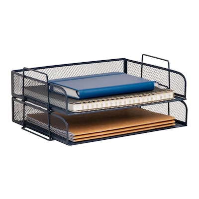 Staples Metal Mesh Side Loading Stackable Letter Tray, Letter Size, Navy Blue, 2/Pack (ST63840)
