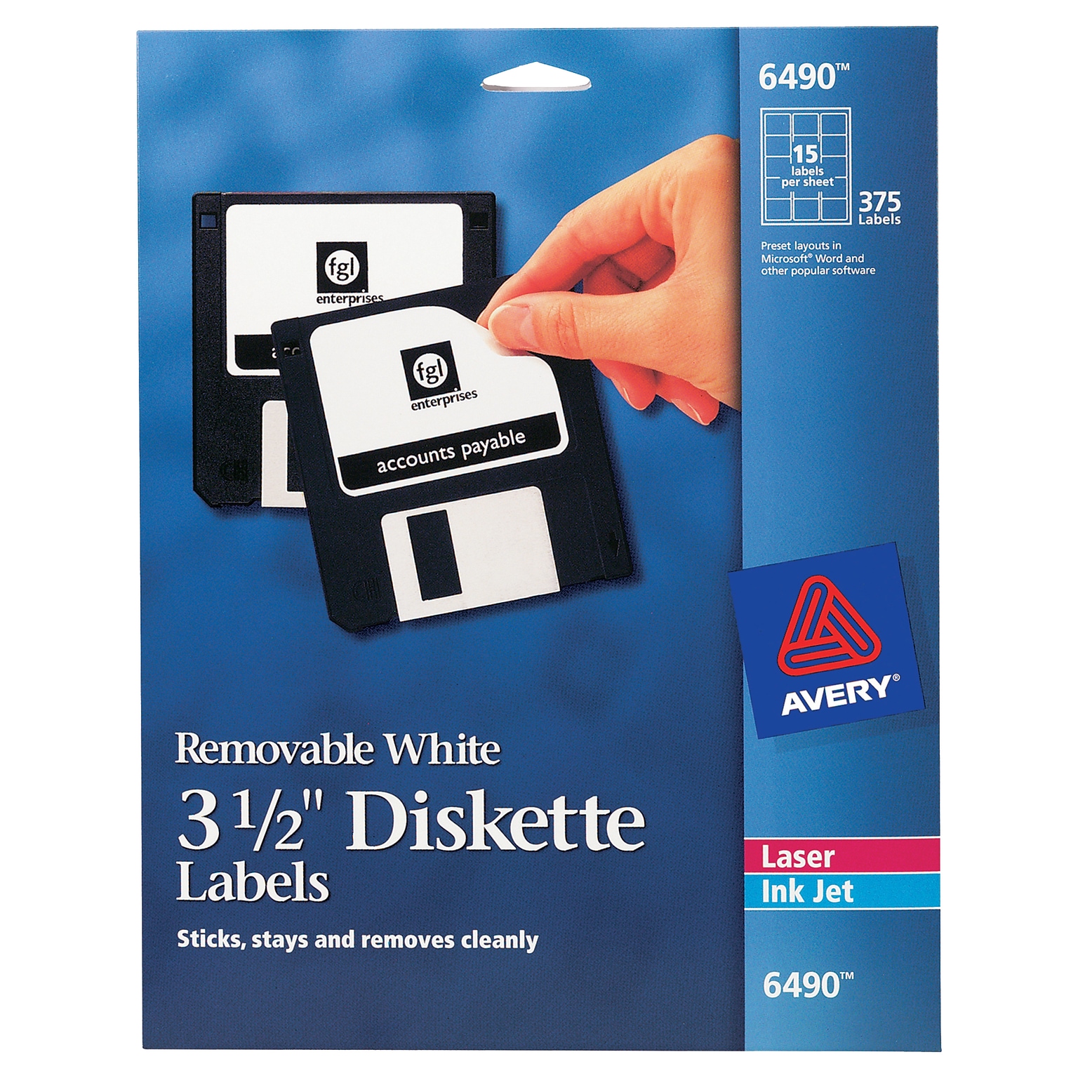 Avery Laser/Inkjet Media Labels, 2 x 2-11/16, White, 15/Sheet, 25 Sheets/Pack (6490)