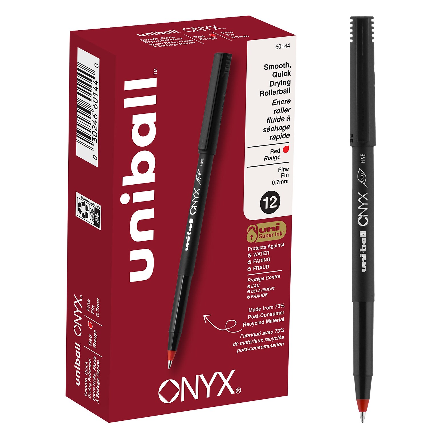 uni-ball Onyx Rollerball Pen, Fine Point, 0.7mm, Red Ink, Dozen (60144)