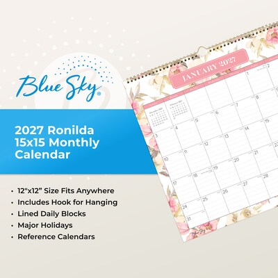 2027 Blue Sky 12" x 12" Monthly Wall Calendar, Pink/White (160210)