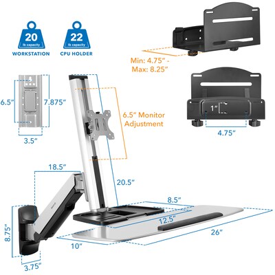Mount-It! Sit Stand Wall Mount Workstation, Articulating Standing Desk for a Single Monitor, Floating Keyboard Tray (MI-7905)