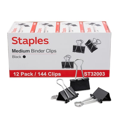 Staples® Medium Binder Clips, Medium, Black, 144/Pack (ST32003/32003)