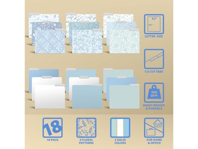 Better Office Floral & Paisley Heavy-Duty File Folders, 1/3-Cut Tab, Letter Size, Paper Stock, 18/Pack (80032-18PK0)