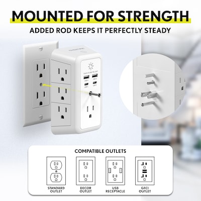 Overtime S90 11-in-1 Wall Outlet Extender Surge Protector with 7 AC Outlets and 4 USB Ports, White (OTWP7OS90)