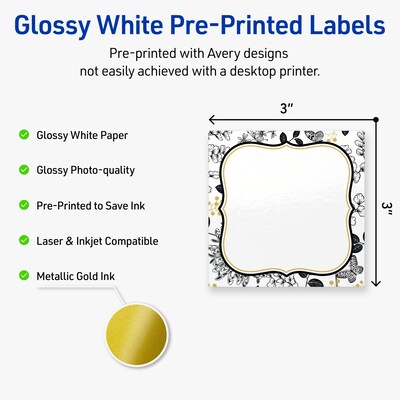 Avery Square Laser/Inkjet Multipurpose Labels, 3 x 3, White, 60/Pack (19479371030)