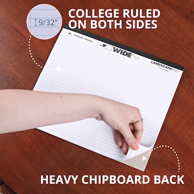 Roaring Spring WIDE Landscape Notepad, College Ruled, 11 x 9.5, White, 40 Sheets/Pad (ROA74500)