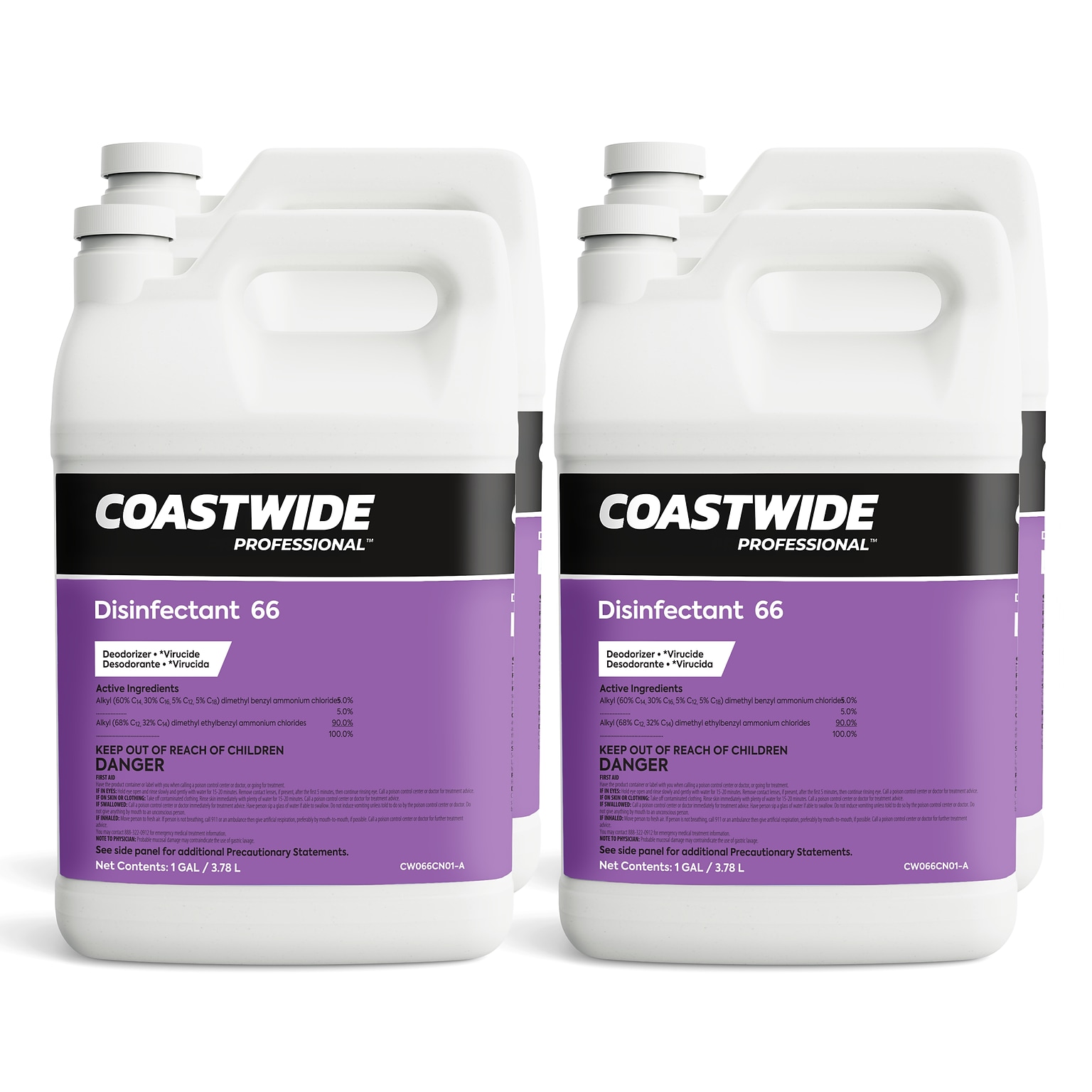 Coastwide Professional 66 Disinfectant and Sanitizer, 1 Gallon, 4/Carton (CW066CN01-A)