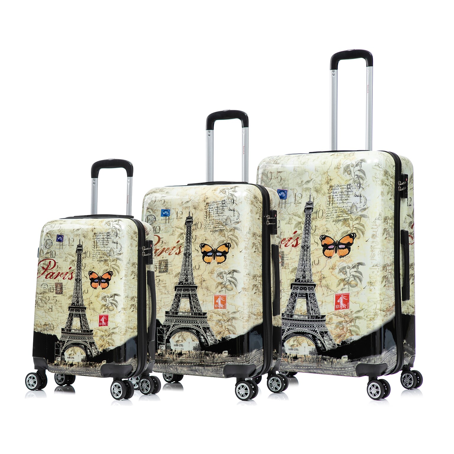 InUSA 3-Piece Hardside Paris Spinner Luggage Set, TSA Checkpoint Friendly, Paris (IUAPCSML-PAR)