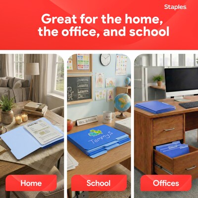 Staples File Folders, 1/3-Cut Tab, Letter Size, Blue, 100/Box (ST224527-CC)