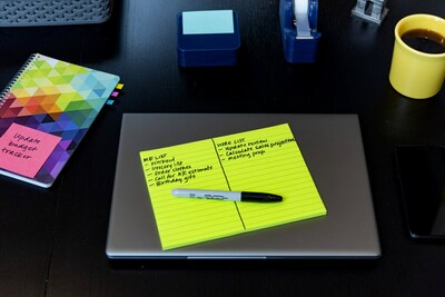 Post-it® Super Sticky Notes, 8" x 6", Energy Boost Collection, Lined, 45 Sheets/Pad, 4 Pads/Pack (6845-SSPL)