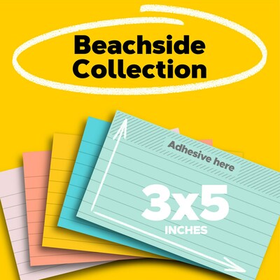 Post-it Notes, 3 x 5, Beachside Café Collection, 100 Sheet/Pad, 5 Pads/Pack (655AST)