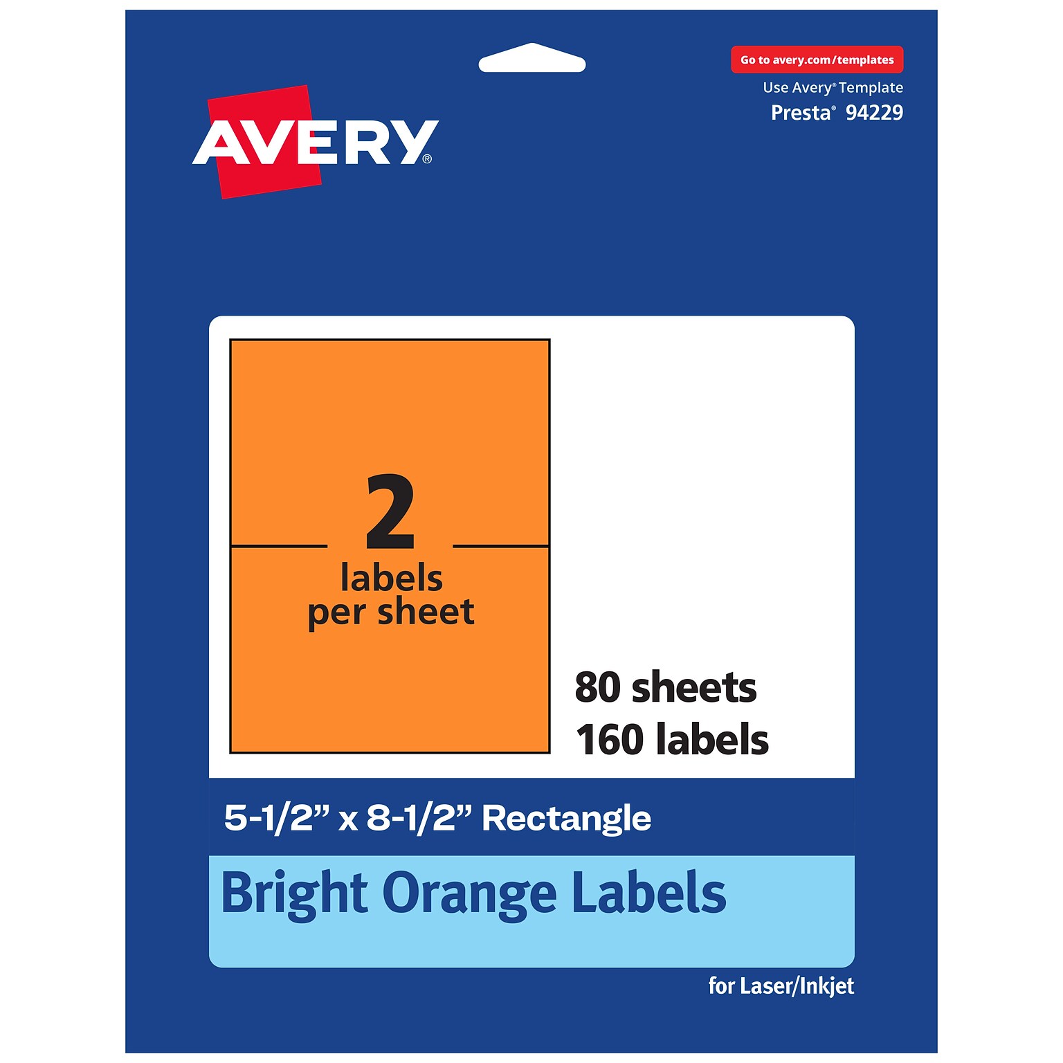 Avery Laser/Inkjet Multipurpose Rectangle Labels, 5.5 x 8.5, Bright Orange, 160/Box (94229)