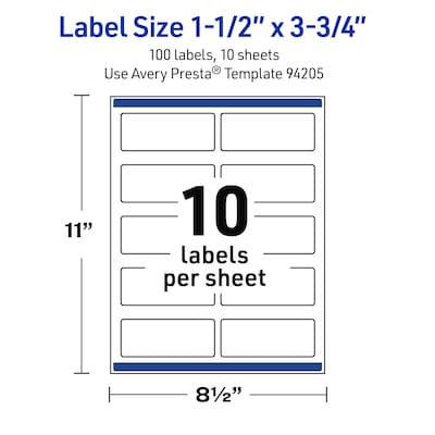 Avery Waterproof Rectangle Laser Multipurpose Labels, 1.5" x 3.75", White, 100/Pack (19479399212)