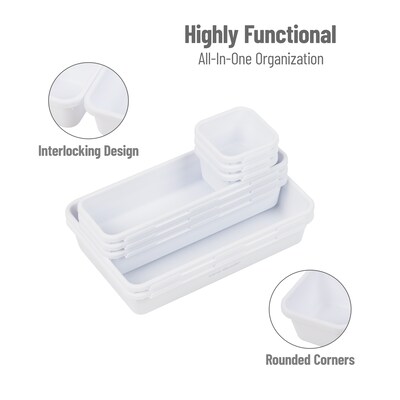 Mind Reader 8-Piece Plastic Drawer Organizer, White (8INTBOX-WHT)