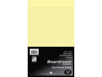 Roaring Spring Paper Products Boardroom Series Notepad, 8.5" x 14", Wide-Ruled, Canary, 50 Sheets/Pad, 48 Pads/Carton