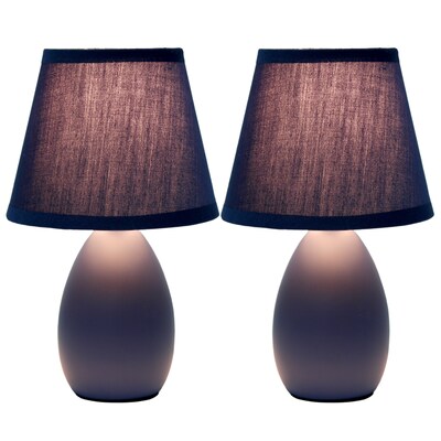 Creekwood Home Nauru 9.45 Traditional Petite Ceramic Oblong Bedside Table Desk Lamp, Blue, 2/Pack (