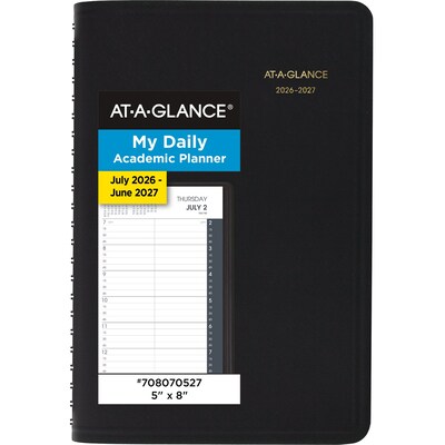 2026-2027 AT-A-GLANCE 5 x 8 Academic Daily Planner, Faux Leather Cover, Black (70-807-05-27)