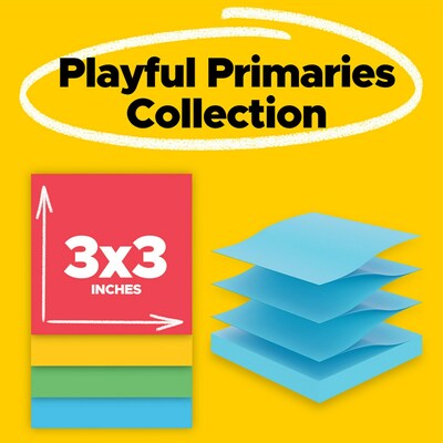 Post-it Super Sticky Pop-up Notes, 3 x 3, Playful Primaries Collection, 90 Sheet/Pad, 18 Pads/Pack