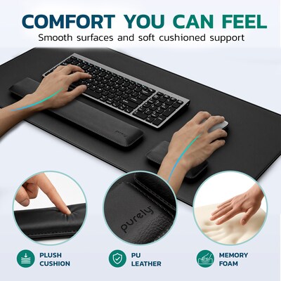 Purely MP47 3-Piece Desk Pad Set with Ergonomic Keyboard and Mouse Wrist Rests, Black (PCCMP47BK)