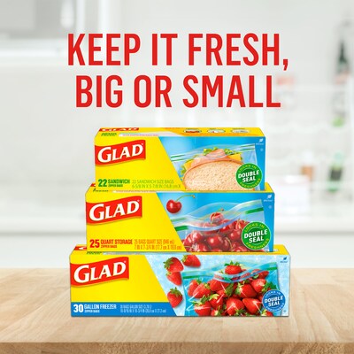 Glad Zipper Storage Bags, Gallon, 20 Bags/Box, 12 Boxes/Carton (55050)