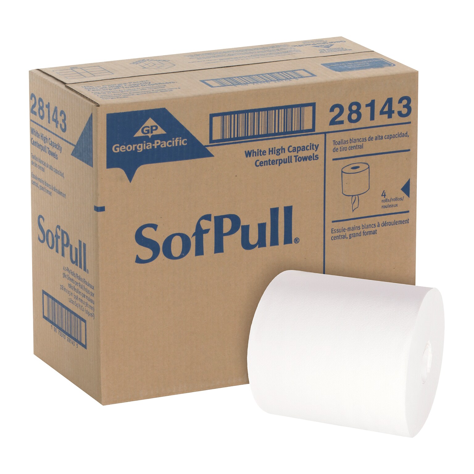 SofPull Premium Centerpull Paper Towels, 1-ply, 560 Sheets/Roll, 4 Rolls/Pack (28143)