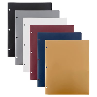 JAM Paper Smooth 3-Hole Punched 2 Pocket Plastic Folder, Assorted Colors, 6/Pack (382EHPastpa)
