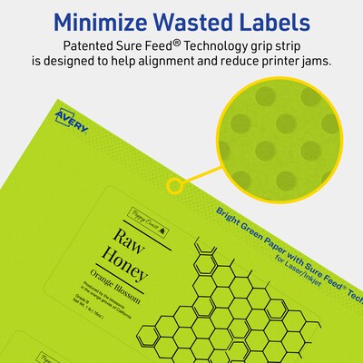 Avery Printable Rectangle Multipurpose Labels, 2.5" x 5", Bright Green, 120/Pack (94246)
