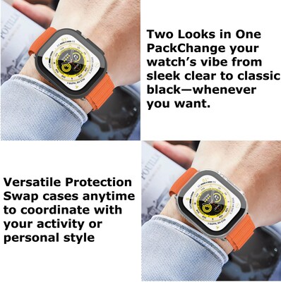 Fusion Protector Case 2-Pack with Tempered Glass for Apple Watch Ultra (49 mm) – 1 Black + 1 Clear