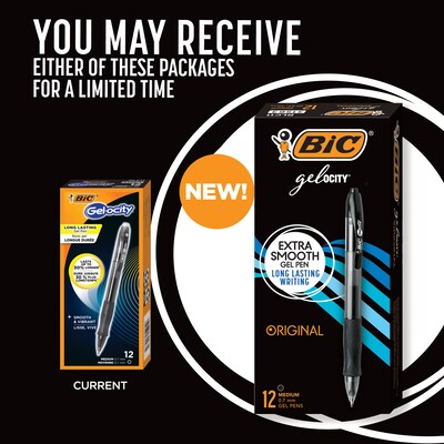 BIC Gel-Ocity Original Retractable Gel Pen, Medium Point, Black Ink, Dozen (31563)
