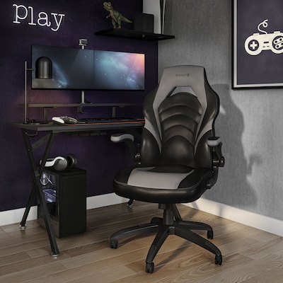 Quill Brand® Luxura Faux Leather Racing Gaming Chair, Black and Gray (52503)