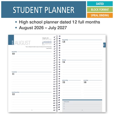 2026-2027 ELAN 5 x 8 Academic Weekly & Monthly Student Planner, Paperboard Cover, White (HS-03-AY26-C2)