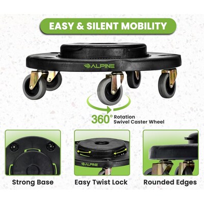 Alpine Industries Round Trash Can Dolly, 500 lb. Weight Capacity Black, 2/Pack (ALP471-32-DOLLY-2PK)