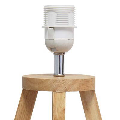 Simple Designs Interlocked Triangular Natural Wood Table Lamp with White Fabric Shade (LT1069-NWH)