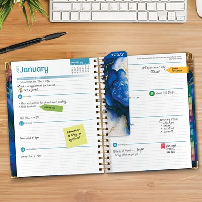 2027 Excello Brands 9 x 11 Weekly & Monthly Standard Planner, Paperboard Cover, Dark Blue Marble (FSHN-CY27-8511-23)