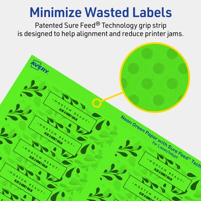 Avery Laser/Inkjet Multipurpose Rectangle Labels, 0.75" x 3.5", Neon Green, 200/Pack (94217)