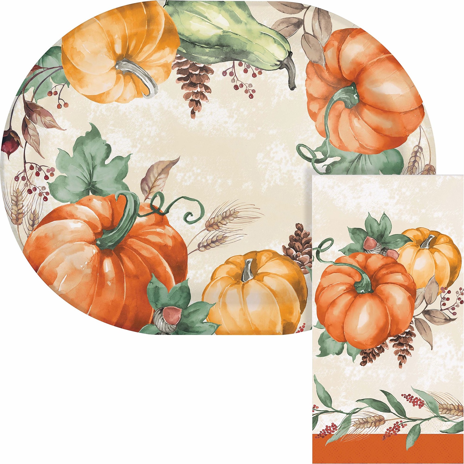 Say Hooray! Harvest Delight Paper Plates and Guest Towels Kit, Multicolored, 48/Pack (DTC9388E2H)