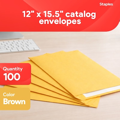 Staples Gummed Kraft Catalog Envelopes, 12 x 15.5, Brown, 100/Box (SPL534784)