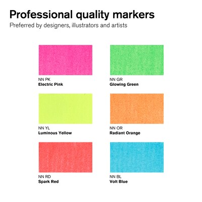 Winsor & Newton Promarker Dual-Tip Alcohol Based Marker, Neon Colors, 6/Pack (WNX0290136)