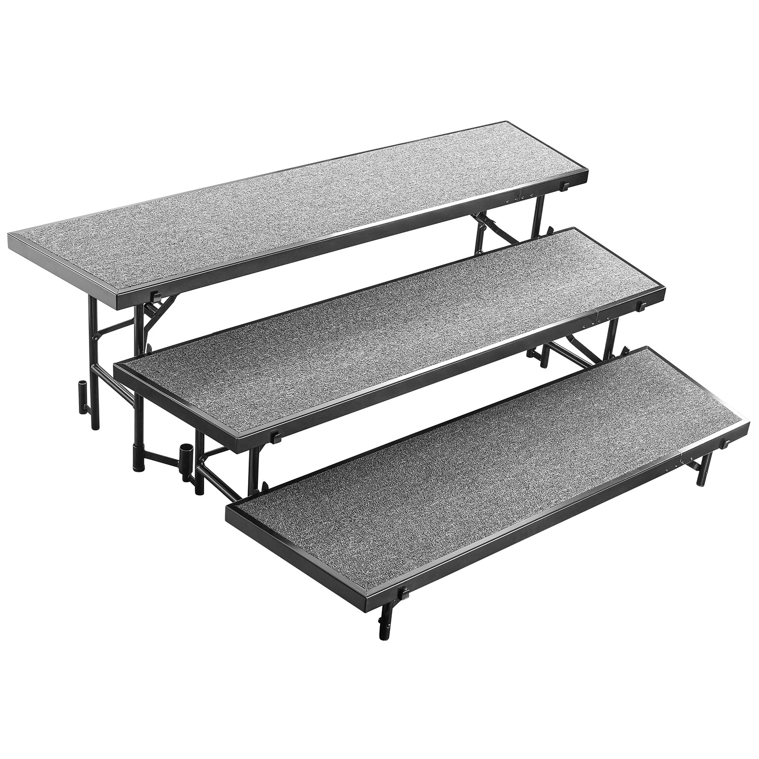NPS 3-Level Tapered Standing Choral Riser, 54W x 60”-72”L x 24H, Grey Carpet (RT3LC02)
