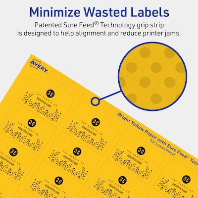 Avery Laser/Inkjet Rectangle Multipurpose Labels, 1.25" x 1.75", Bright Yellow, 320/Pack (94226)