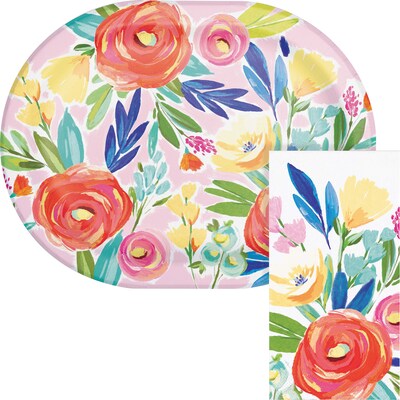 Say Hooray! Fragrant Florals Spring Oval Paper Plates and Dinner Napkins Set, 48/Pack (DTC9629E2H)