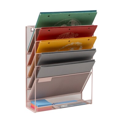 Mind Reader 5-Pocket Metal Mesh Mountable Wall File, Letter Size, Pink (MAGSTACK-PNK)