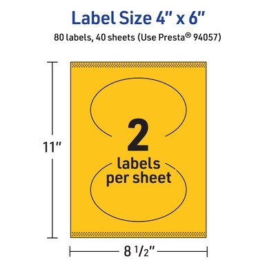 Avery Oval Laser/Inkjet Multipurpose Labels, 4" x 6", Bright Yellow (80/Box)