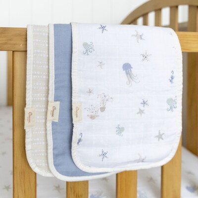 Crane Baby Cove Baby Burp Cloth Set, 3-Piece, Ocean (BC-160BCS-2)